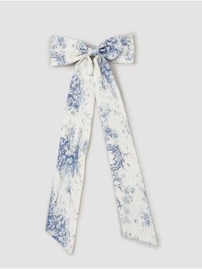 Blue & White Toile Bow Hair Barette